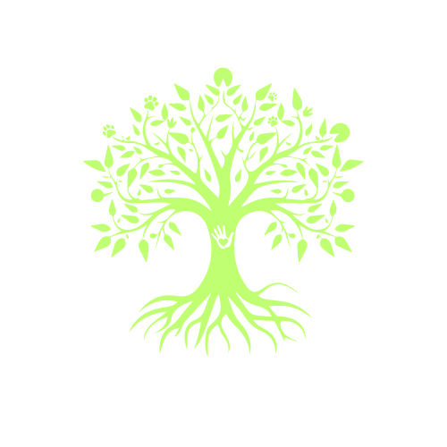 stylized green tree with animal tracks for leaves